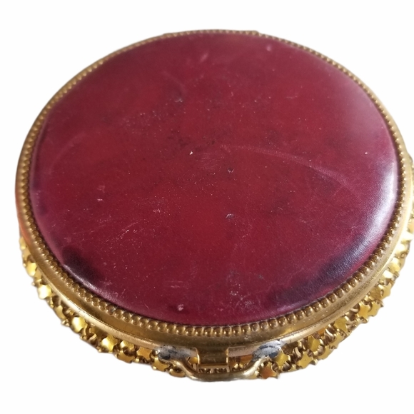 Vintage Antique Art Deco 1920s Leather Gold Tone Metal Mesh Mirrored Compact - Picture 3 of 13